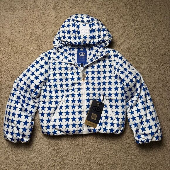 Goldbergh Olympe Goose Down Puffer Ski Jacket NWT US 12 Large White Blue Stars - Picture 4 of 10